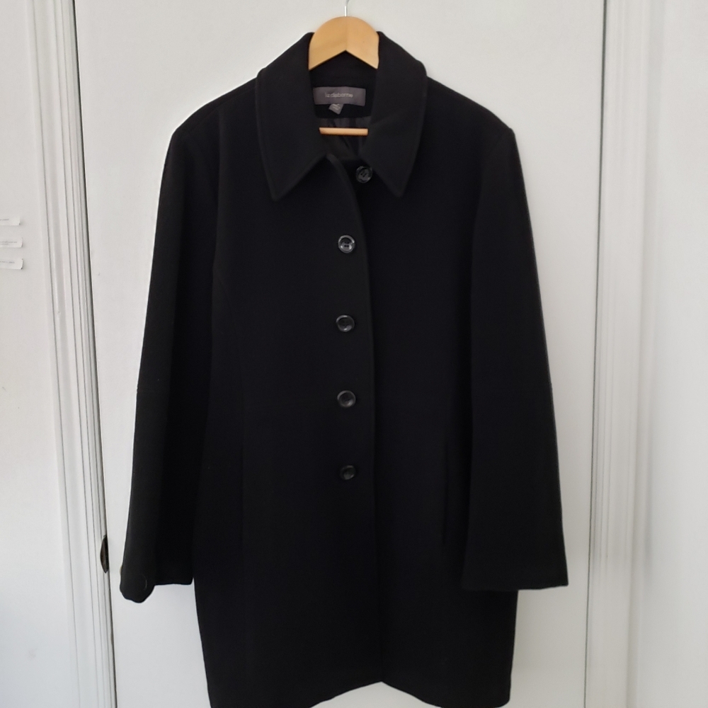 Liz Claiborne || Plus 18 Black Coat Wool Blend - Picture 2 of 4